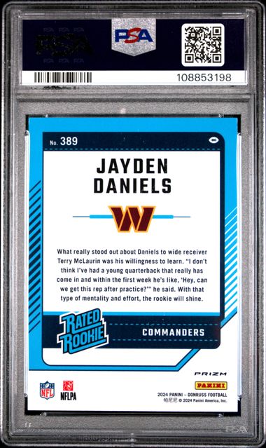 2024 Panini Donruss Jayden Daniels #389 (Optic Preview-Red Wave) Mint 9 back