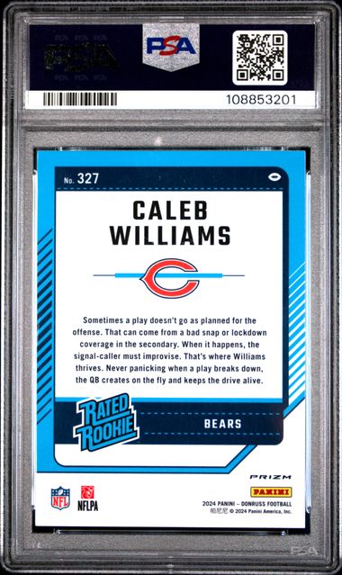 2024 Panini Donruss Caleb Williams #327 (Optic Preview-Red & Green) Mint 9 back