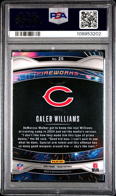 2024 Panini Prizm Fireworks Caleb Williams #25 Mint 9 back