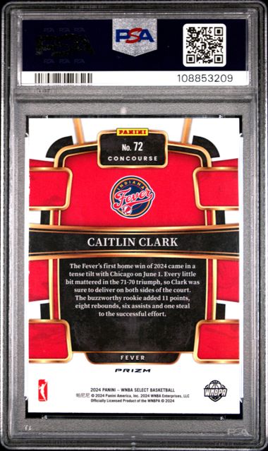 2024 Panini Select Wnba Caitlin Clark #72 (Pink Ice) Gem Mt 10 back