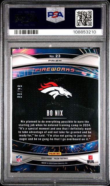 2024 Panini Prizm Fireworks Bo Nix #23 (Fireworks-Blue Ice) Mint 9 back