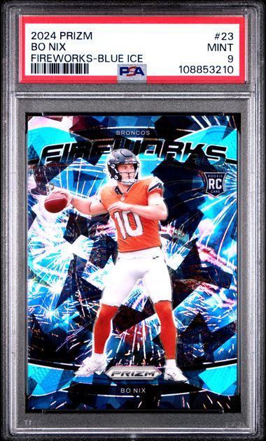 2024 Panini Prizm Fireworks Bo Nix #23 (Fireworks-Blue Ice) Mint 9 front