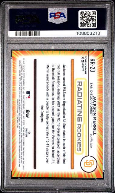 2024 Topps Chrome Radiating Rookies Jackson Merrill #Rr20 Gem Mt 10 back