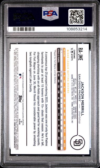 2024 Topps Chrome Update Chrome Rookie Autographs Jackson Merrill #Rajme Mint 9 back