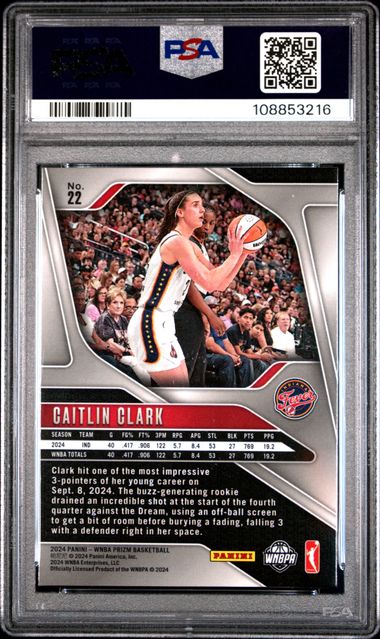 2024 Panini Prizm Wnba Caitlin Clark #22 Mint 9 back