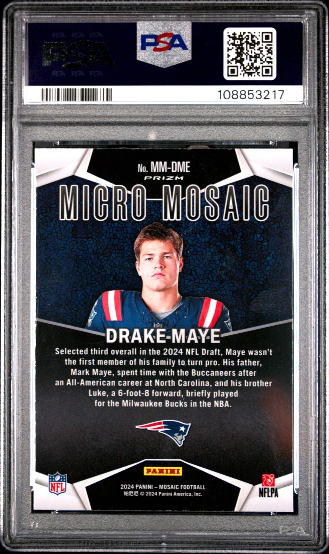 2024 Panini Mosaic Micro Mosaic Drake Maye #Mmdme Mint 9 back