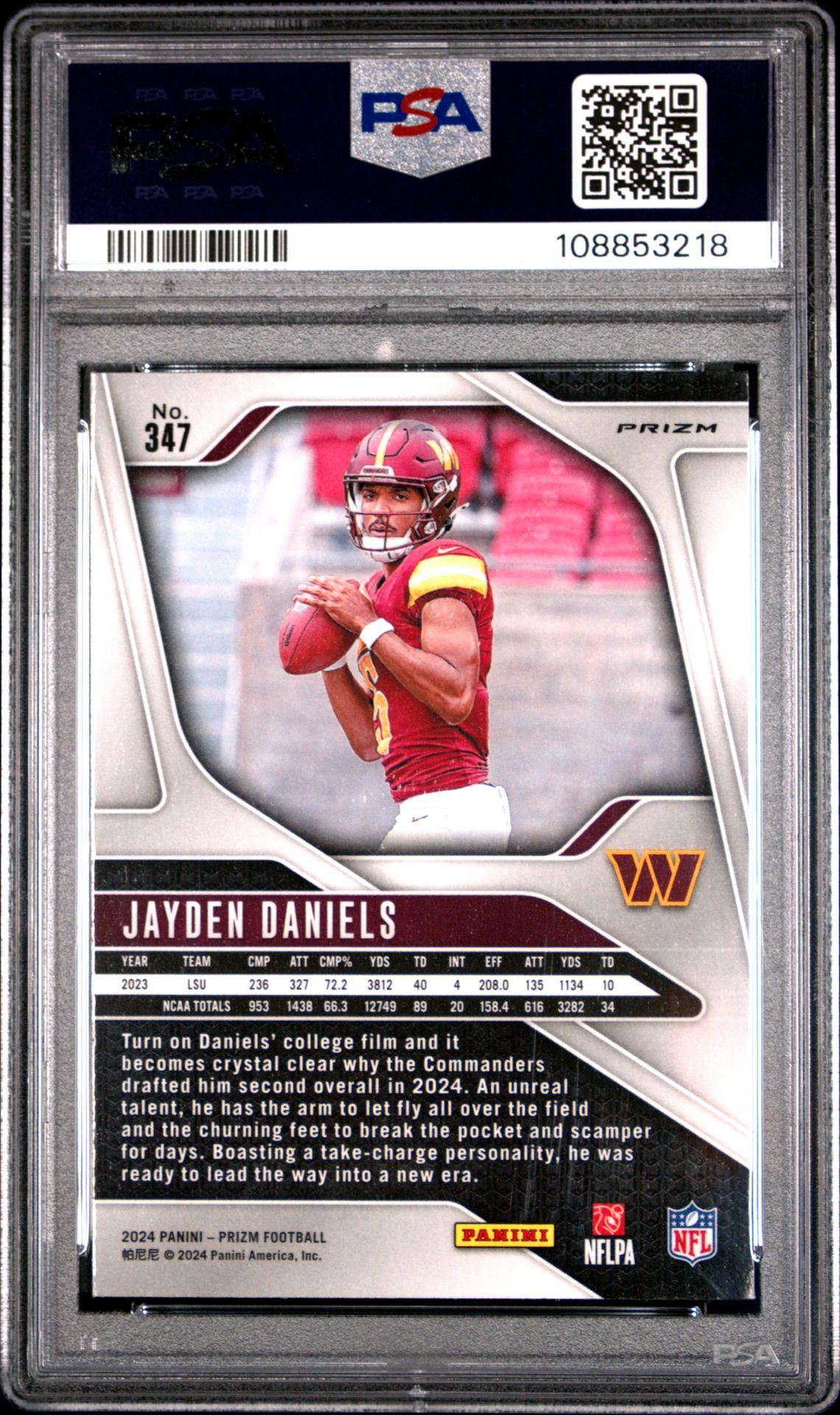 2024 Panini Prizm Jayden Daniels #347 (Lazer Prizm) Mint 9 back