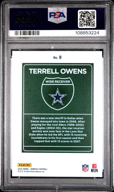 2024 Panini Donruss Downtown! Terrell Owens #8 Gem Mt 10 back