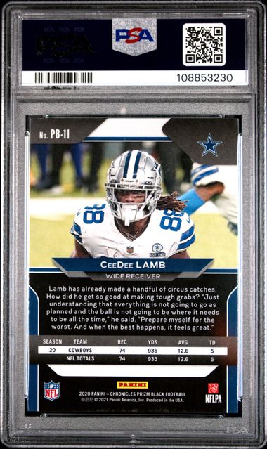 2020 Panini Chronicles Prizm Black Ceedee Lamb #Pb11 (Prizm Black) Mint 9 back