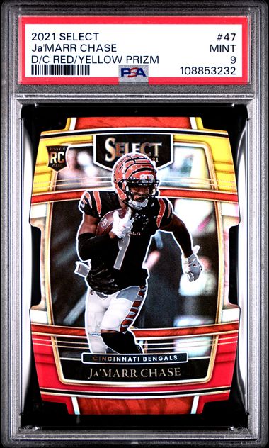 2021 Panini Select Ja'marr Chase #47 (D/C Red/Yellow Prizm) Mint 9 front