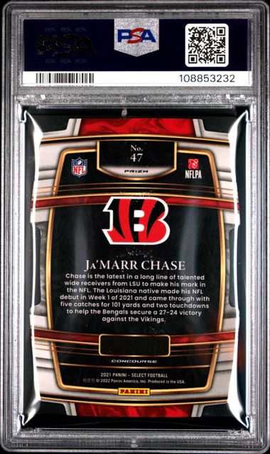 2021 Panini Select Ja'marr Chase #47 (D/C Red/Yellow Prizm) Mint 9 back