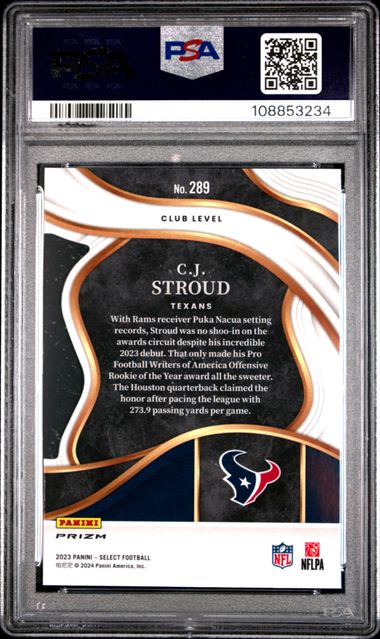 2023 Panini Select Cj Stroud #289 (Die-Cut Red & Yellow Prizm) Gem Mt 10 back