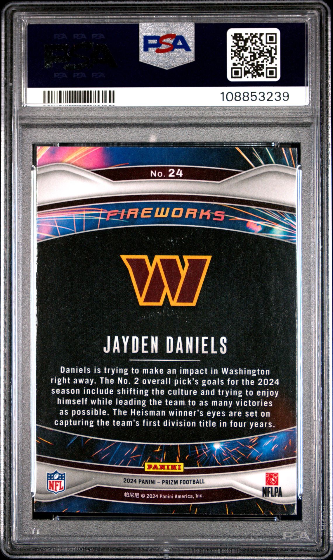 2024 Panini Prizm Fireworks Jayden Daniels #24 Gem Mt 10 back