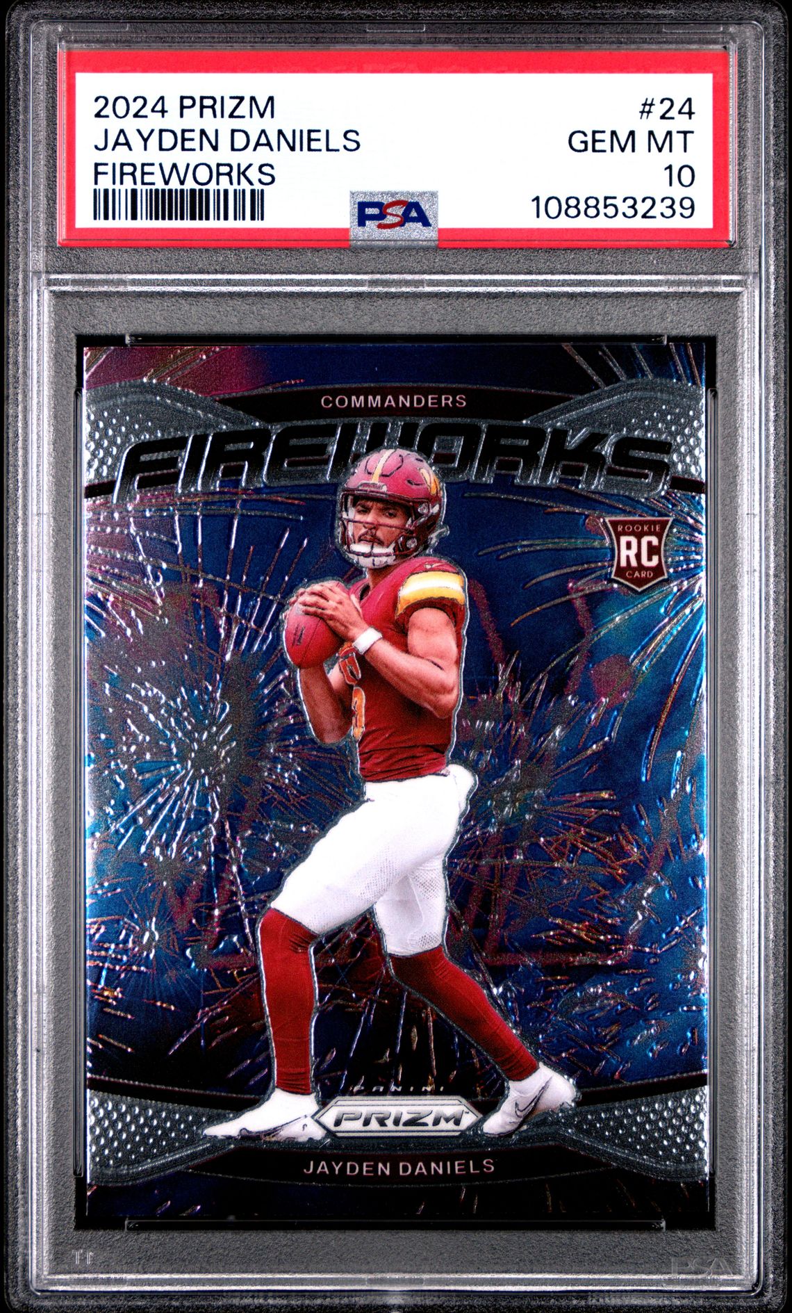 2024 Panini Prizm Fireworks Jayden Daniels #24 Gem Mt 10 front