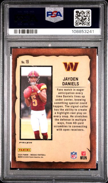 2024 Panini Mosaic Notoriety Jayden Daniels #19 (Notoriety-Green) Mint 9 back