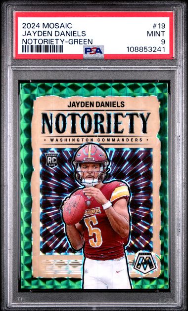 2024 Panini Mosaic Notoriety Jayden Daniels #19 (Notoriety-Green) Mint 9 front
