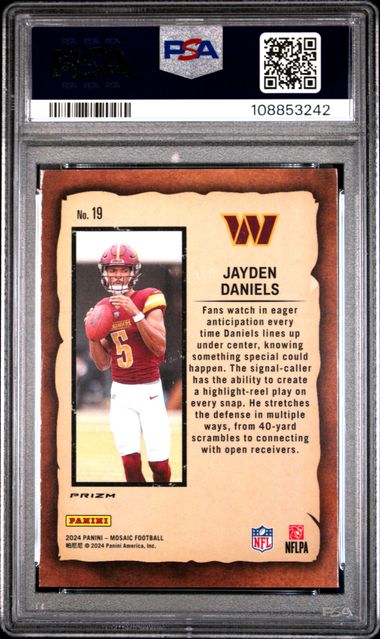 2024 Panini Mosaic Notoriety Jayden Daniels #19 (Notoriety-Green) Mint 9 back