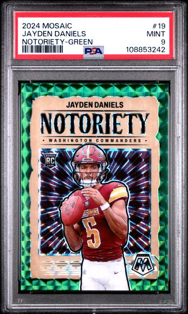 2024 Panini Mosaic Notoriety Jayden Daniels #19 (Notoriety-Green) Mint 9 front