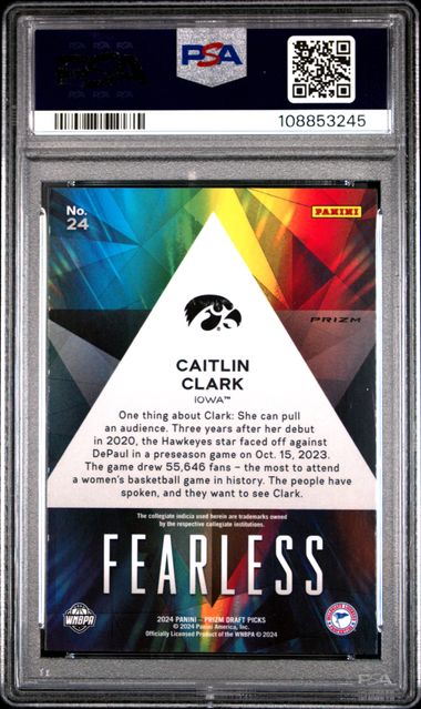 2024 Panini Prizm Draft Picks Fearless Caitlin Clark #24 (Fearless-Silver Prizm) Mint 9 back
