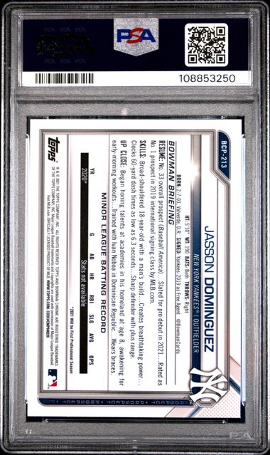 2021 Bowman Chrome Mega Box Jasson Dominguez #213 Gem Mt 10 back