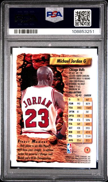 1993 Finest Michael Jordan #1 Mint 9 back