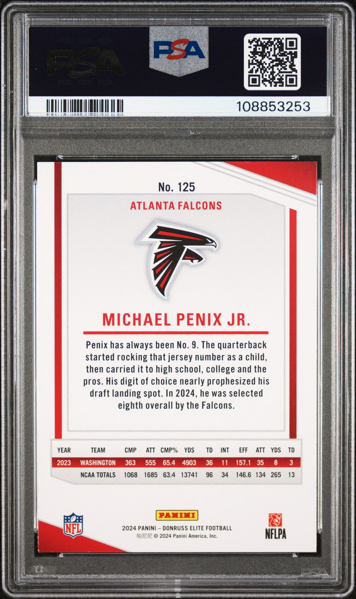 2024 Panini Donruss Elite Michael Penix Jr. #125 (Green Disco) Mint 9 back