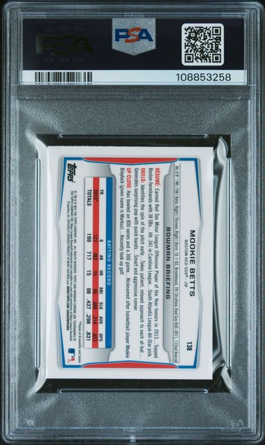 2014 Bowman Chrome Mini Mookie Betts #138 (Mini) Gem Mt 10 back