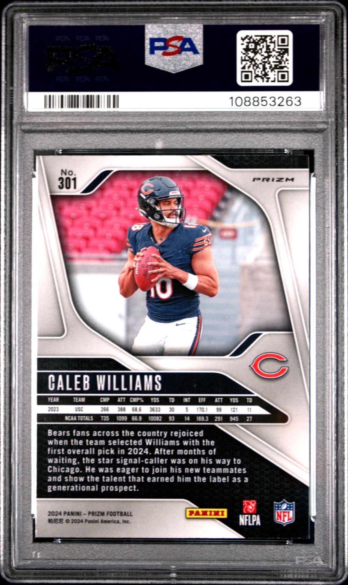 2024 Panini Prizm Caleb Williams #301 (Silver Prizm) Mint 9 back