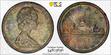 1965 S$1 Type 1 Sm Beads, Pt 5 MS65