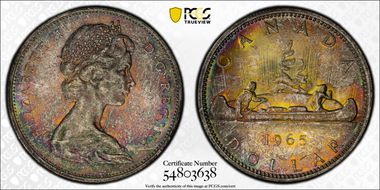 1965 S$1 Type 1 Sm Beads, Pt 5 MS64