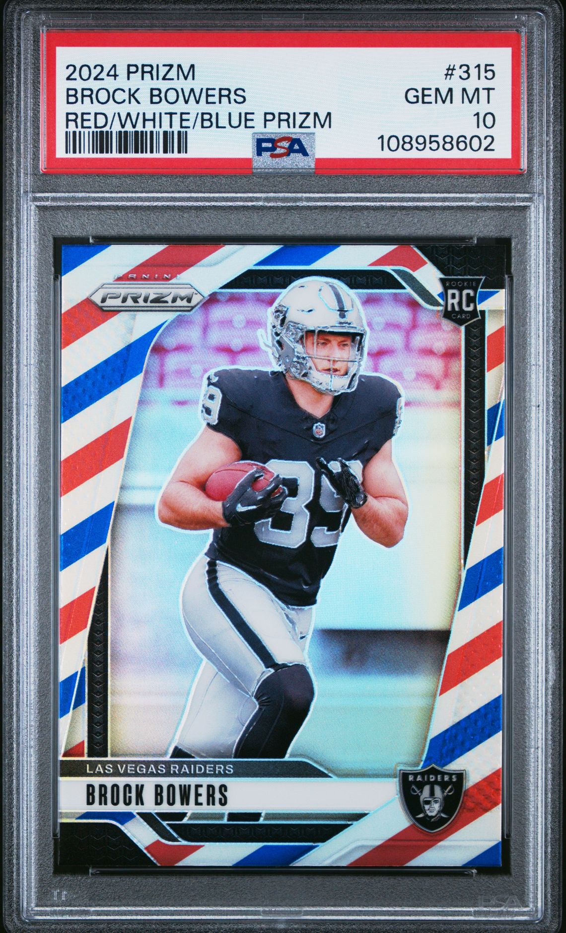 2024 Panini Prizm Brock Bowers #315 (Red/White/Blue Prizm) Gem Mt 10 front