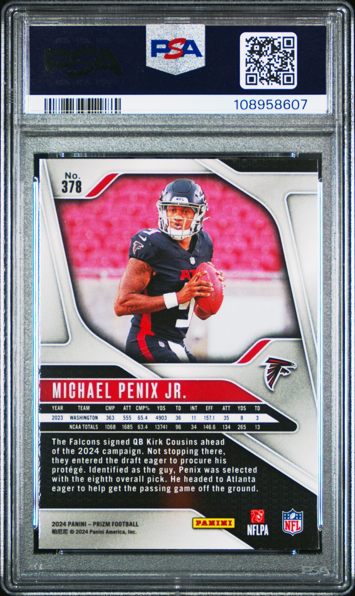2024 Panini Prizm Michael Penix Jr. #378 Gem Mt 10 back