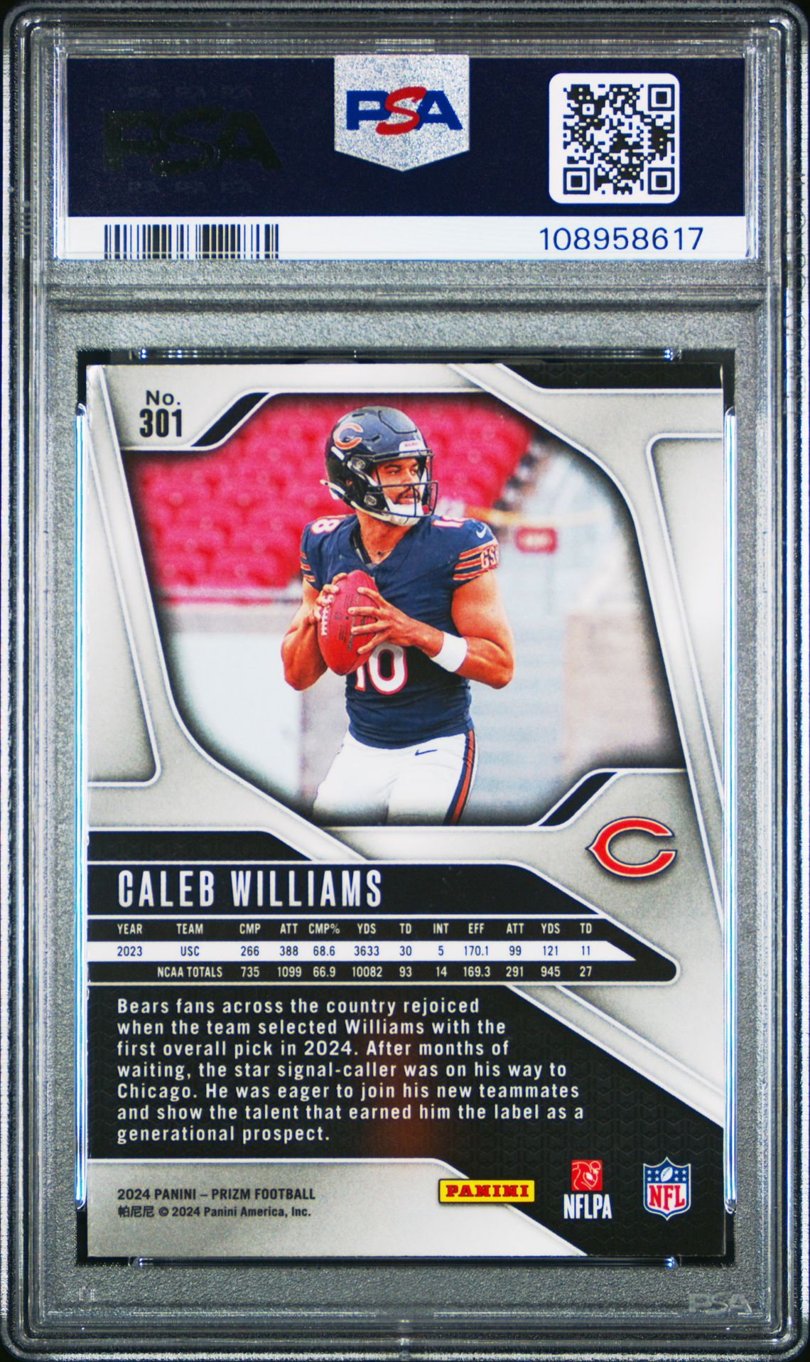 2024 Panini Prizm Caleb Williams #301 Gem Mt 10 back