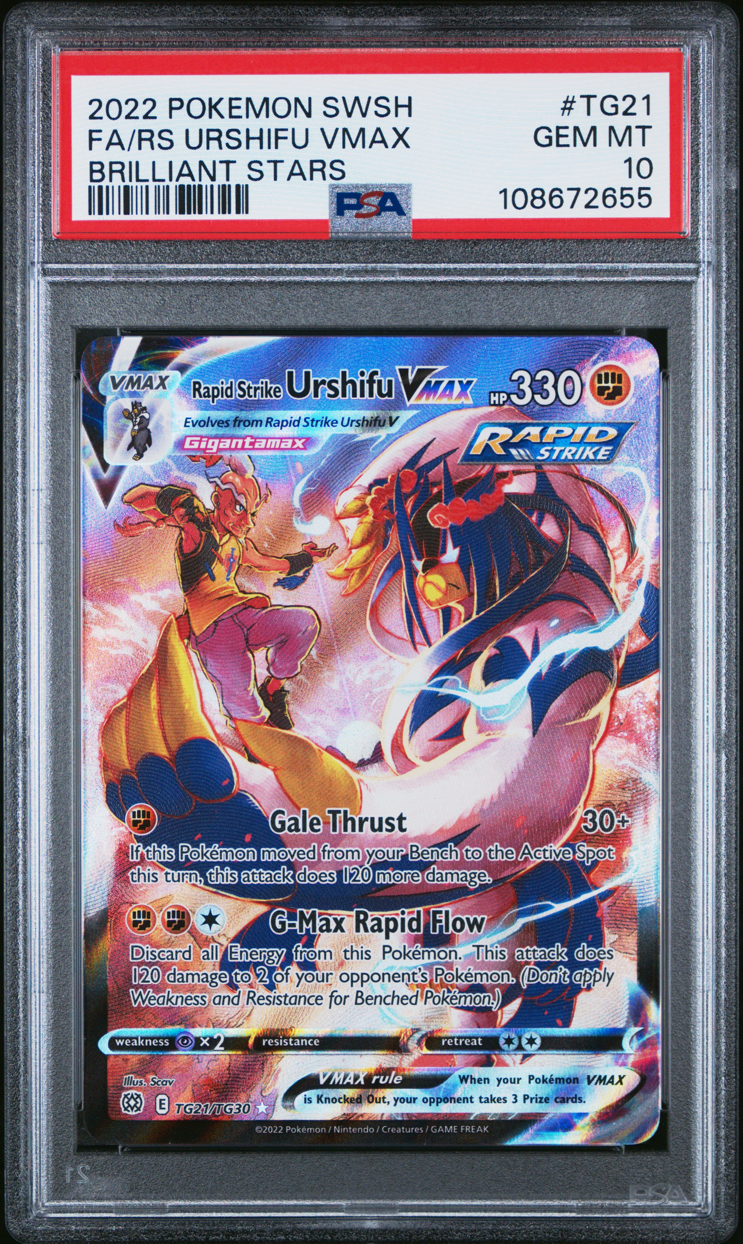2022 #TG21 Full Art/Rapid Strike Urshifu Vmax PSA 10 Sword & Shield Brilliant Stars