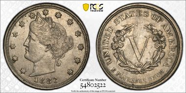 1883 5C No CENTS AU50