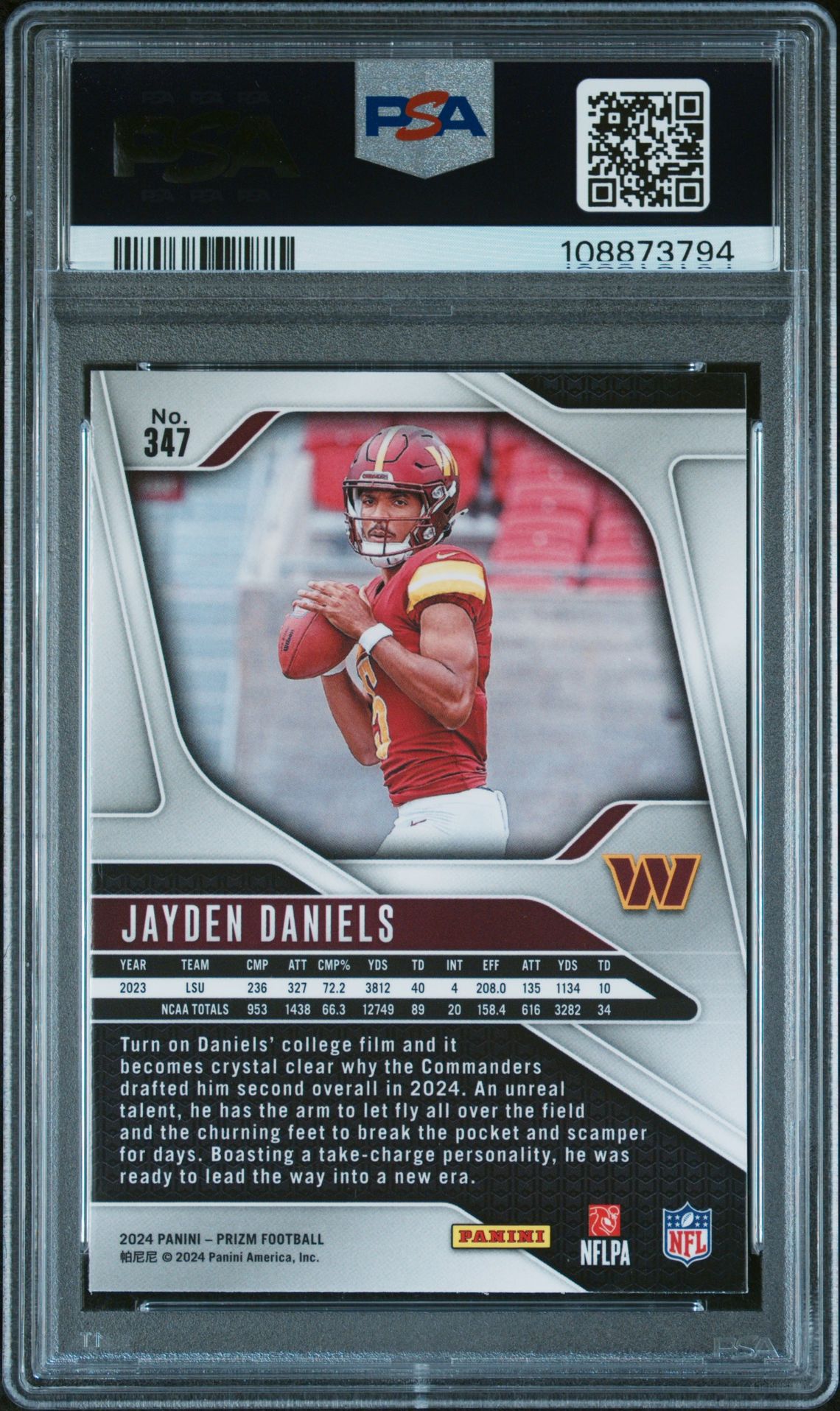 2024 Panini Prizm Jayden Daniels #347 Gem Mt 10 back