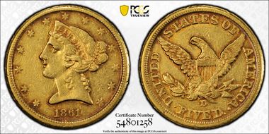 1861-D $5 AU50