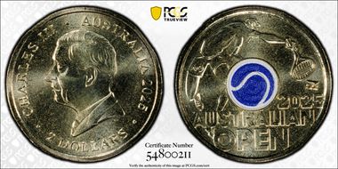 2025 $2 Men’s Australian Open Blue Envelope Privy Colorized MS69