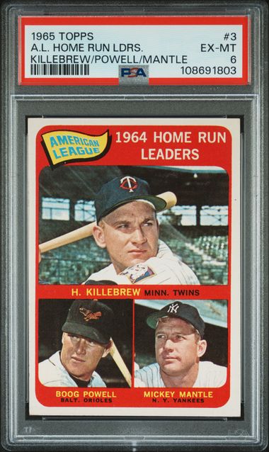 1965 Topps A.l. Home Run Ldrs. #3 (Killebrew/Powell/Mantle) Ex-Mt 6 front