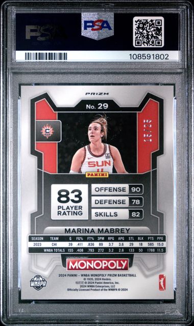 2024 Panini Prizm Monopoly Wnba Marina Mabrey #29 (Question Mark) Gem Mt 10 back