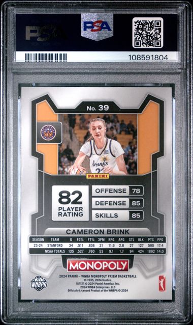 2024 Panini Prizm Monopoly Wnba Cameron Brink #39 Mint 9 back