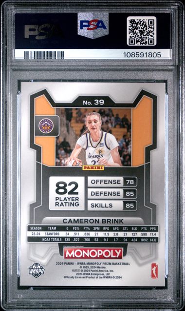 2024 Panini Prizm Monopoly Wnba Cameron Brink #39 Nm-Mt 8 back