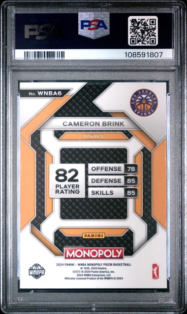 2024 Panini Prizm Monopoly Wnba Insert Cameron Brink #6 (Insert) Gem Mt 10 back