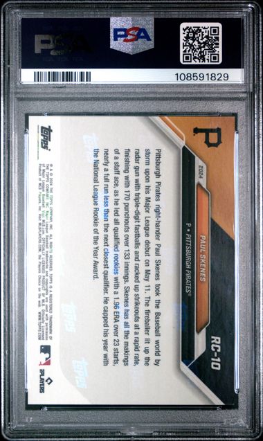 2024 Topps Now Mlb Rookie Cup Team Set Paul Skenes #Rc10 (Rookie Cup Team Set-Pearl) Gem Mt 10 back