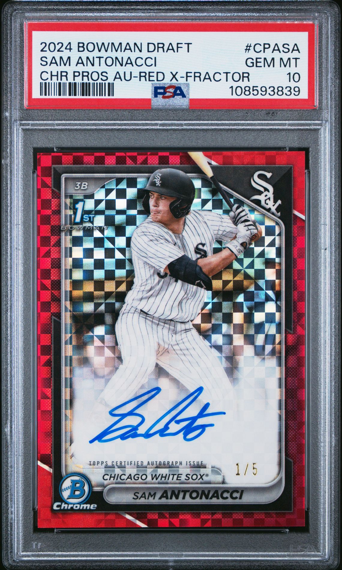 2024 Bowman BOWMAN DRAFT CHROME PROSPECT AUTOGRAPHS CHR PROS AU-RED X-FRACTOR #CPASA Sam Antonacci front