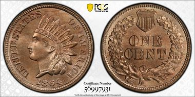 1864 1C Copper-Nickel MS66