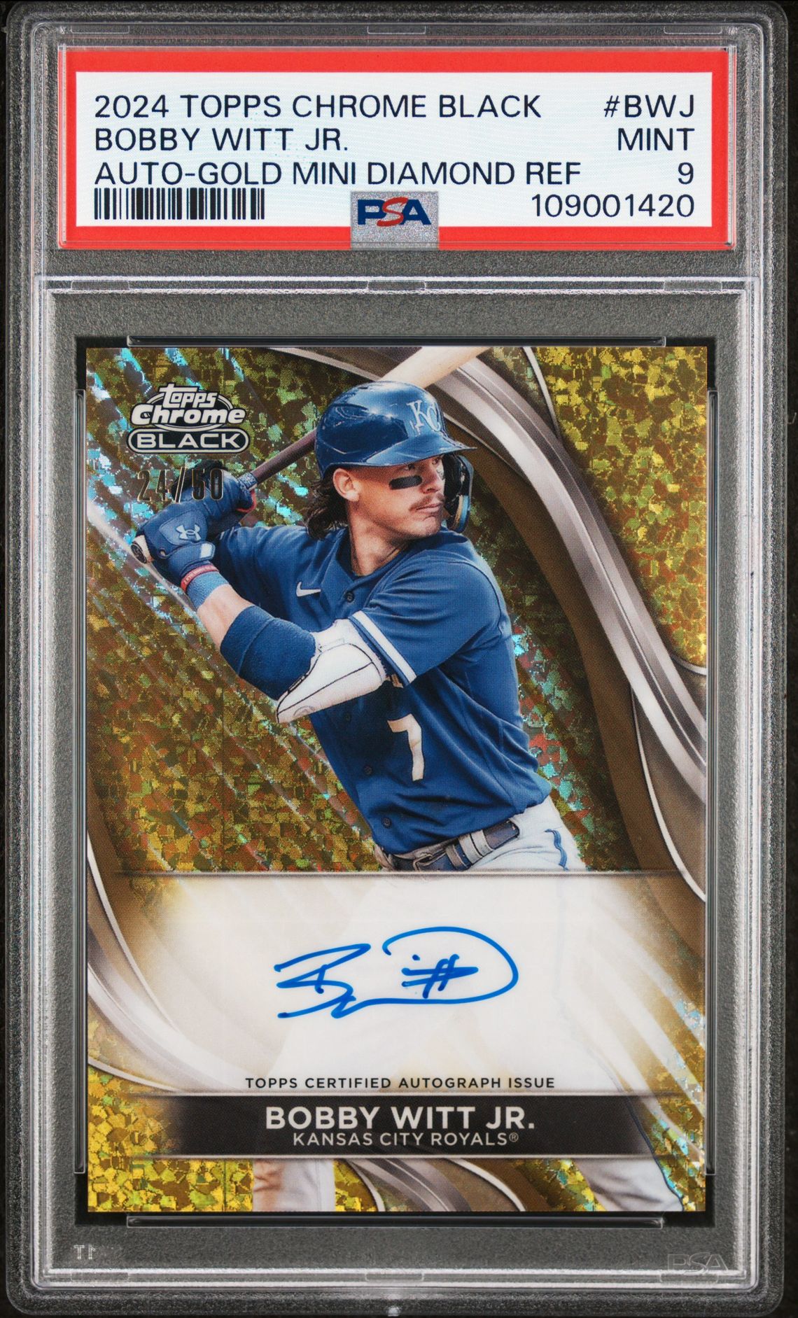 2024 Topps TOPPS CHROME BLACK AUTOGRAPHS Gold Refractor #BWJ Bobby Witt Jr. front