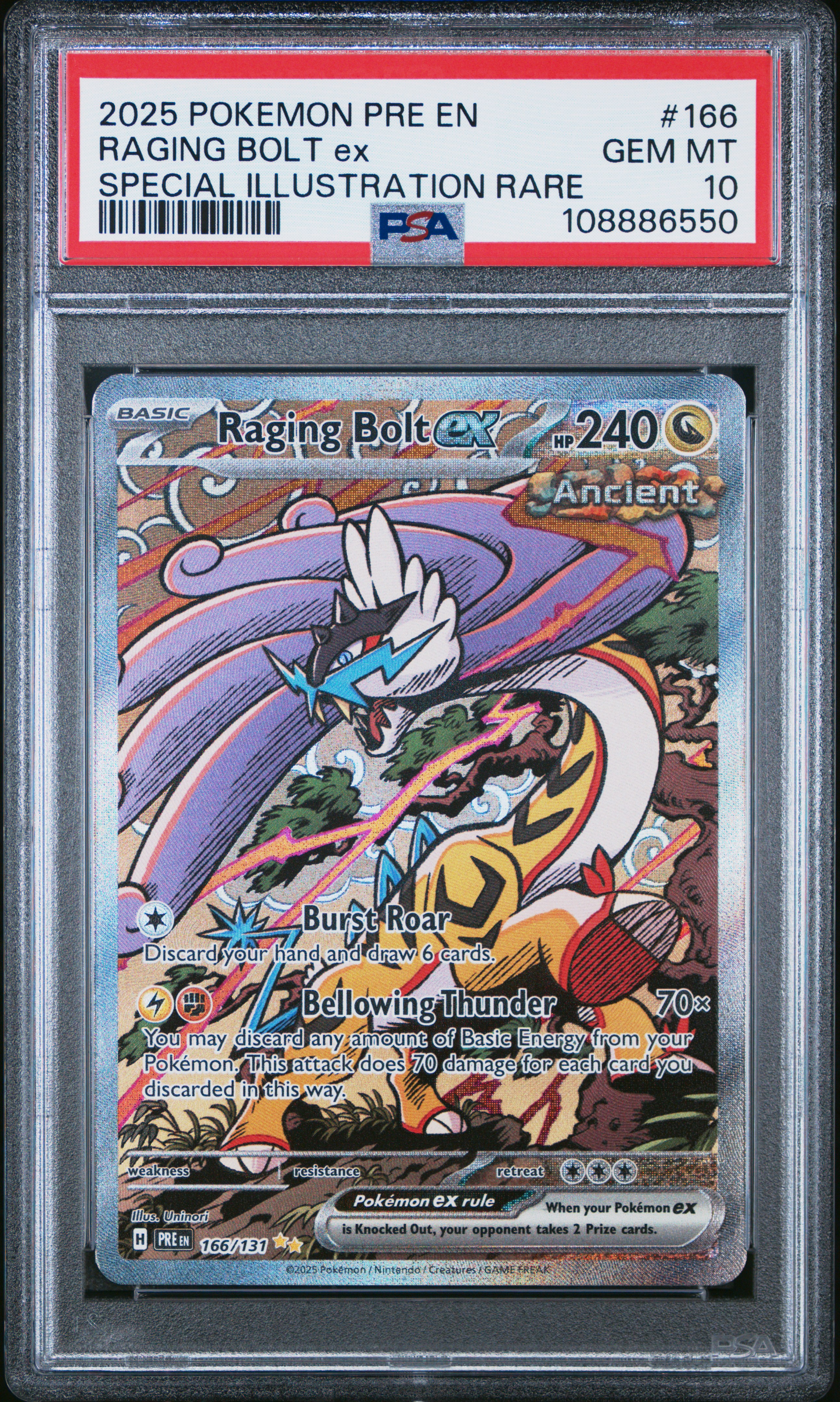 2025 #166 Raging Bolt EX PSA 10 Pre EN-Prismatic Evolutions