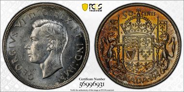 1946 50C Wide Date MS64