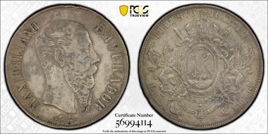 1866-Go Peso Maximilian KM-388 XF45